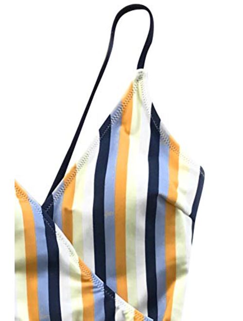 CUPSHE Women's Blue and Yellow Stripe High Leg Cut One-Piece Swimsuit
