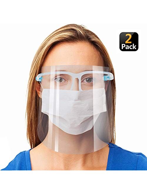 Safety Face Shield, 2 Pack Reusable Goggle Shield Face Visor Transparent Anti-Fog Layer Protect Eyes from Splash