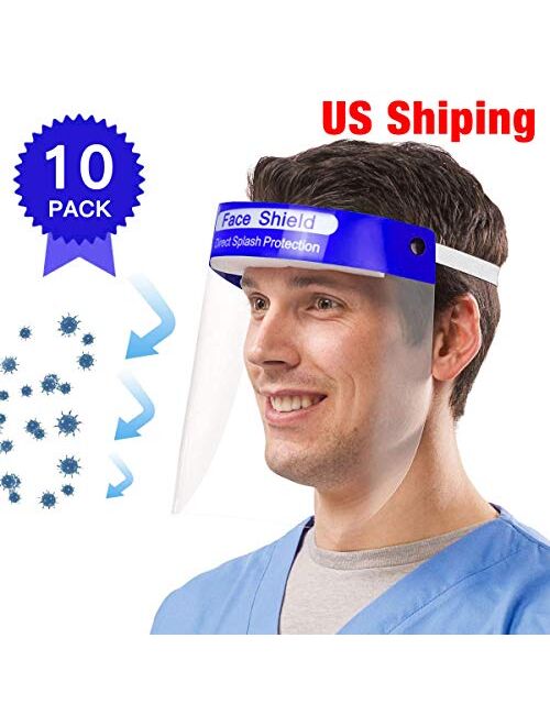 10pcs Reusable Safety Face Shield, Adjustable Elastic Band and Comfort Sponge, Transparent Full Face Protective Film Visor with Eye & Face Protection, Anti-Spitting Splas
