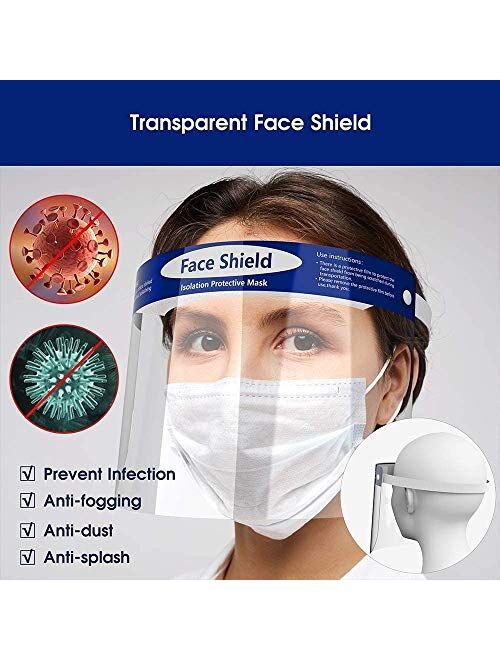 10pcs Reusable Safety Face Shield, Adjustable Elastic Band and Comfort Sponge, Transparent Full Face Protective Film Visor with Eye & Face Protection, Anti-Spitting Splas