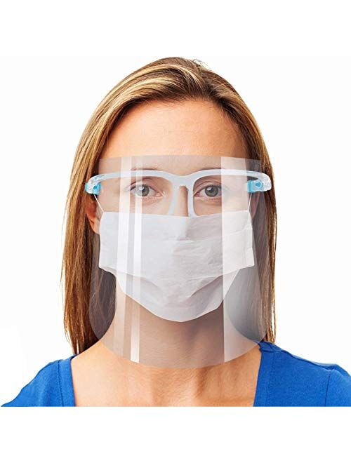 Safety Face Shield Reusable Goggle Shield Wearing Glasses Face Visor Transparent Anti-Fog Layer Protect Eyes from Splash