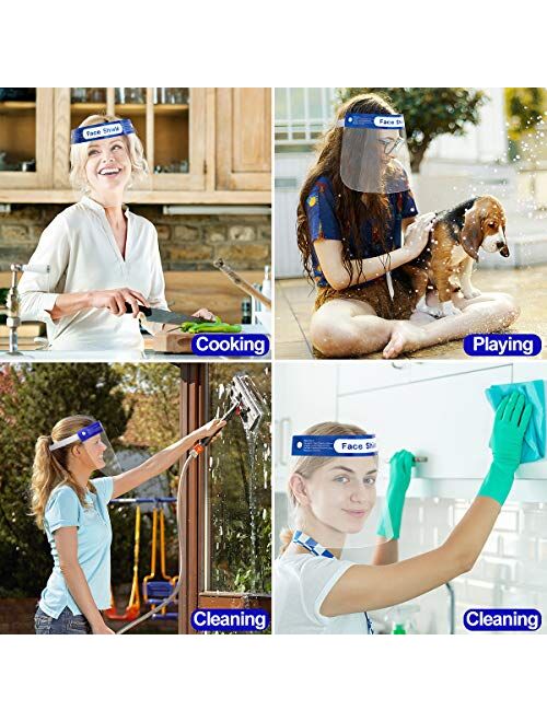 US Stock30 Pcs Safety Face Shield Reusable Full Face Transparent Breathable Visor Windproof Dustproof Hat Shield Protect Eyes And Face With Protective Clear Film Elastic 