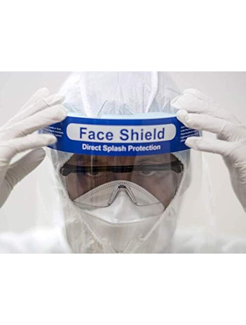 Safety Face Shield Visor Windproof Dustproof Hat Shield Anti-Saliva Protect Eyes and Face with Protective Clear Film Elastic Band and Comfort Sponge (10PCS)
