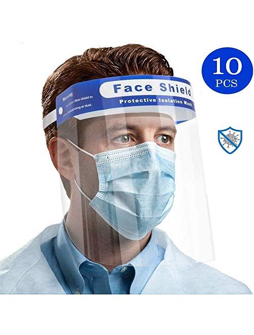 Safety Face Shield Visor Windproof Dustproof Hat Shield Anti-Saliva Protect Eyes and Face with Protective Clear Film Elastic Band and Comfort Sponge (10PCS)