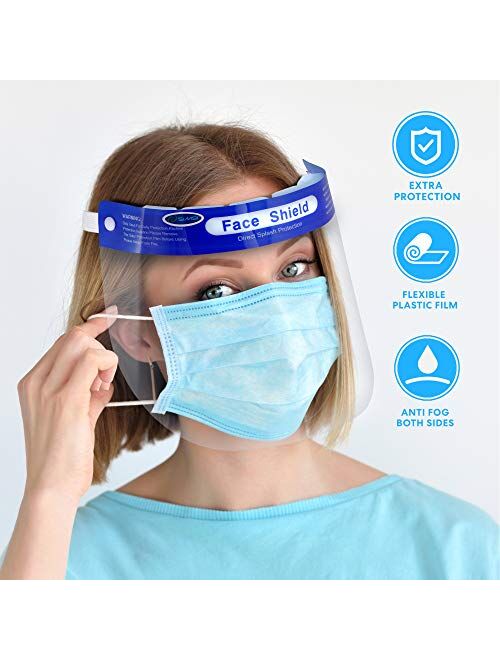 US StockSimsii Safety Face Shields, Clear Anti-fog PET Plastic Visor, Splashproof Windproof Dustproof, Protect Eyes and Faces From Hazards, Pack of 50