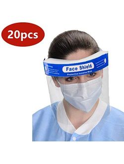20pcs Full Face Shield,Protective Face Shield Anti Splash and Saliva Clear Film Protect Face and Eyes with Adjustable Band and Comfort Sponge