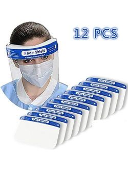 Reusable Face Shield, 12 PCS Plastic Safety Face Shield Adjustable Transparent Full Face Anti-spitting Protective Mask Hat Protect Eyes and Face Protection