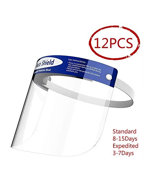 12 Pcs Safety Face Shield Reusable Full Face Transparent Breathable Visor Windproof Dustproof Hat Shield Protect Eyes And Face With Protective Clear Film Elastic Band