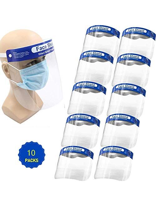 eProda Safety Face Shield, Protective Reusable Face Visor with Clear Film, Adjustable Band and Sponge against Splash 10pcs Daily Face Cover For Men Women