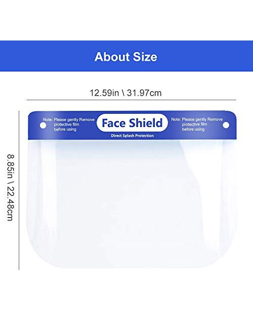 US STOCK 3-7 Weekdays10 PCS Face Shields with Full Face Protective Transparent Plastic Face Shields with Elastic Band and Comfort Sponge, Anti-fog Adjustable Dental Face 