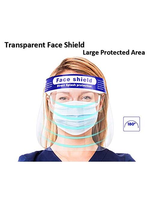 Safety Face Shield Full Face Protect with Eyes & Plastic Face CoverAnti-Fog Reusable Anti-Spitting Splash Facial Coverwith Sponge Pad Elastic Band (12 pcs)