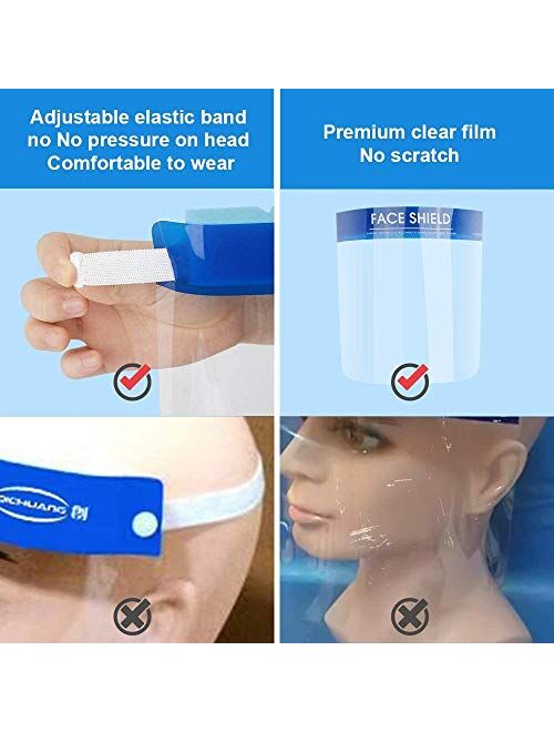 [3-7 DAYS DELIVERY] 5 PCS Plastic Face Shield, Protect Eyes and Face with Full Protective Clear Film, Full Face Shield With Elastic Band and Comfort Sponge for Men & Wome
