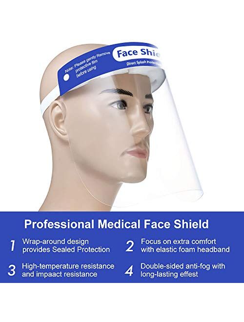[3-7 DAYS DELIVERY] 5 PCS Plastic Face Shield, Protect Eyes and Face with Full Protective Clear Film, Full Face Shield With Elastic Band and Comfort Sponge for Men & Wome