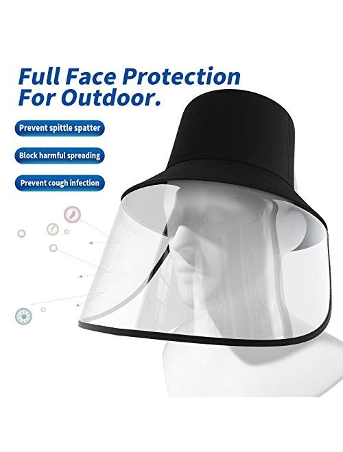 2 Packs Safety Face Shield Protective Bucket Hat, Anti Spitting and Anti Saliva Fog Dust UV Sun Full Protective Hat Cover Outdoor Fisherman Hat, Adjustable Size for Men a
