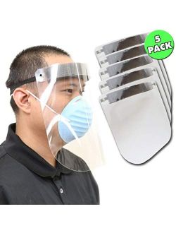 Halo Plastic Reusable Full Face Shield Mask, USA Made, Clear, Splash Proof, Universal Size - 5 Pack