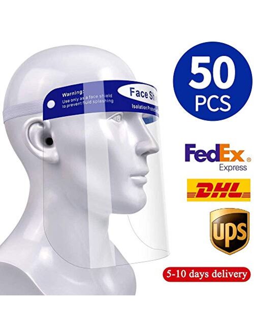 50pcs Full Face Shield for Men Women,Disposable Protective Face Shield Anti Splash and Saliva Clear Film Protect Face and Eyes, Splash Shield Face