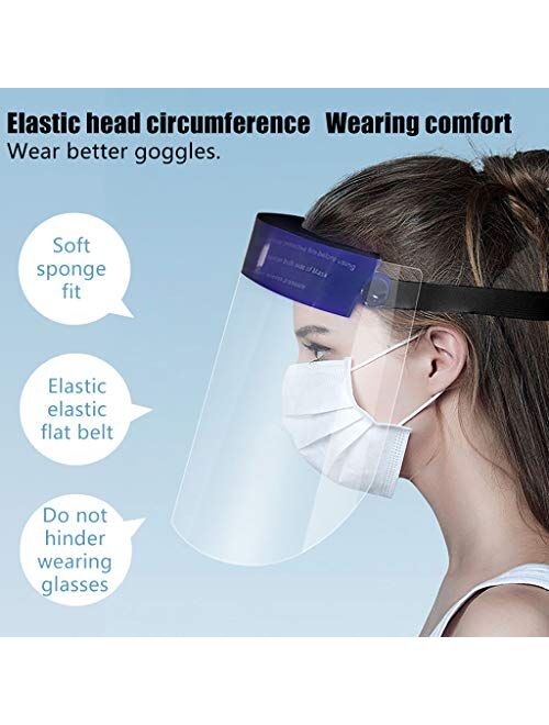 10PCS Protective Face Cover, All-Purpose Safety Face Shield Transparent Disposable Full Face Cover Protective Anti-fog Anti-Saliva Anti Pollution Face Adjustable Cover Ha