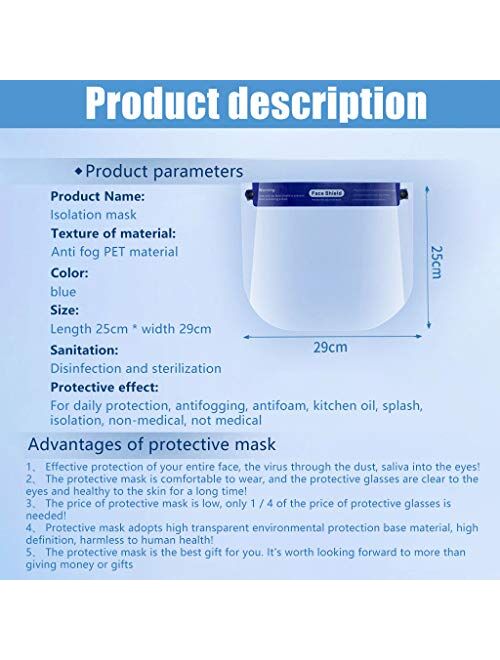 10PCS Protective Face Cover, All-Purpose Safety Face Shield Transparent Disposable Full Face Cover Protective Anti-fog Anti-Saliva Anti Pollution Face Adjustable Cover Ha