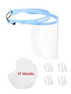 EFK-II Supply Fast US Delivery Adjustable Dental Face Shield 1 head band 15 Shields Replacement Protective Film Visor