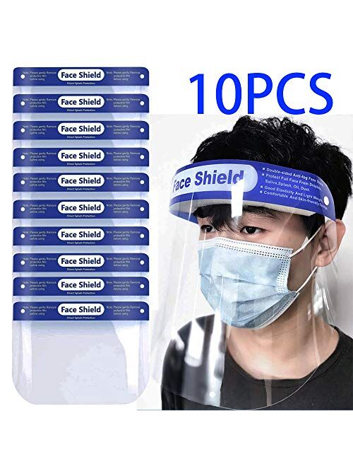 Suimiki 10pcs Transparent Safety Face Shield, Reusable Protective Shield Cover Visor, Anti-Saliva Double-Sided Anti-fog Dust-proof Windproof Full Face Cover