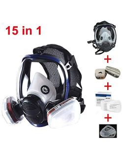 JZWDMD 15in1 Full Face Respirator Gas Mask Widely Used in Organic Gas,Paint Sprayer, Chemical,Woodworking,Dust Protector