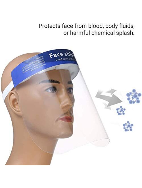 US STOCKPLESON 10PCS Face Shield Full Face Protect Eyes and Face Plastic Face Shield with Safety Protective Clear Film Elastic Band and Comfort Sponge Dental Face Shield 