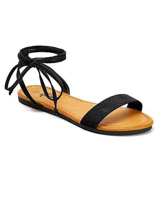 Trary Lace Up Ankle Strap Sandals for Women Flat