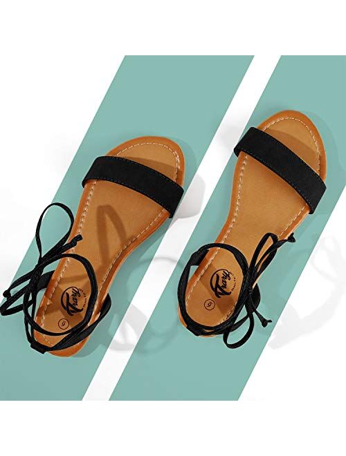 Trary Lace Up Ankle Strap Sandals for Women Flat