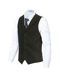 Men's 5 Button Tailored Collar Slim Fit Formal Herringbone Tweed Suit Vest