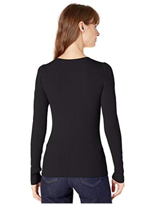 Amazon Brand - Lark & Ro Women's Slim Fit Ribbed Puff Sleeve Sweater