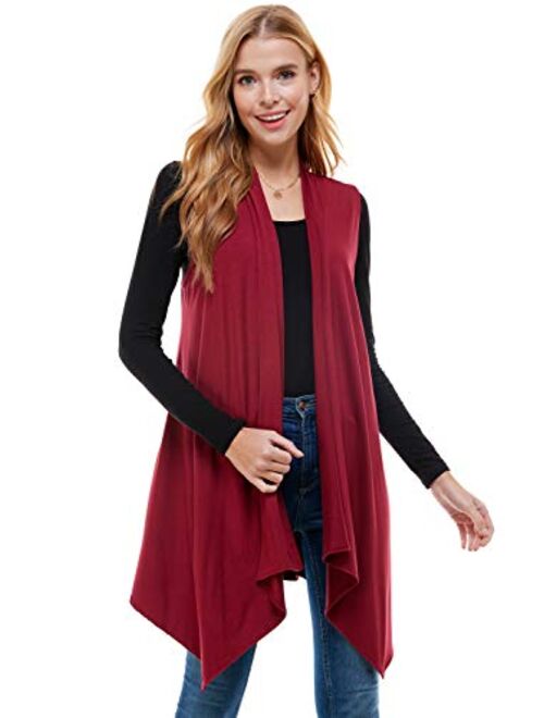 Azules Women's Solid Color Sleeveless Asymetric Hem Open Front Cardigan