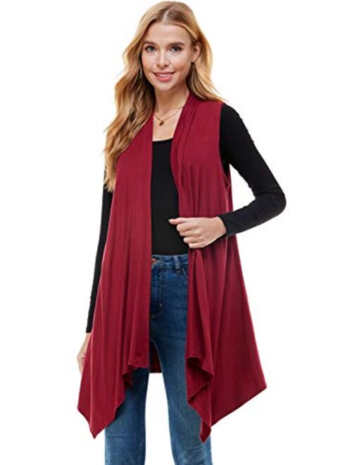 Azules Women's Solid Color Sleeveless Asymetric Hem Open Front Cardigan