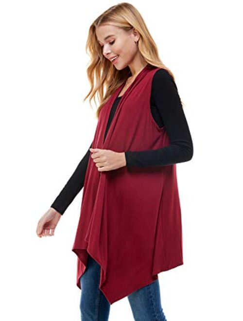 Azules Women's Solid Color Sleeveless Asymetric Hem Open Front Cardigan