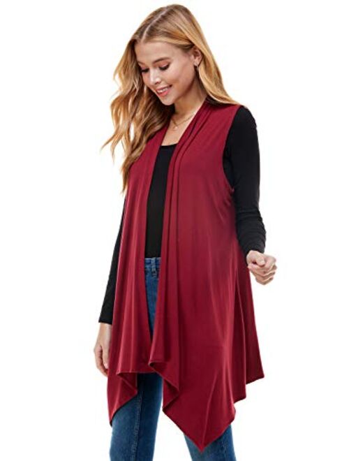 Azules Women's Solid Color Sleeveless Asymetric Hem Open Front Cardigan