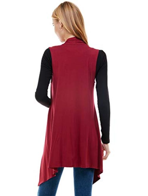 Azules Women's Solid Color Sleeveless Asymetric Hem Open Front Cardigan
