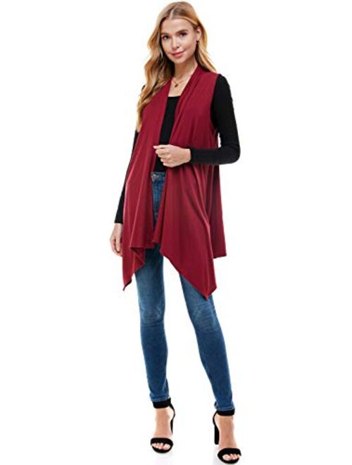 Azules Women's Solid Color Sleeveless Asymetric Hem Open Front Cardigan