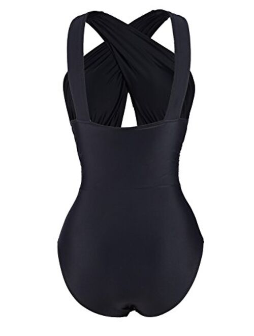 CUPSHE Women's Deep Feelings Cross One-Piece Swimsuit Solid Black Bathing Suit