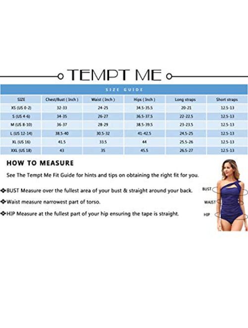 Tempt Me Women Tankini Ruched One Shoulder Tummy Control Top High Neck Swimsuits