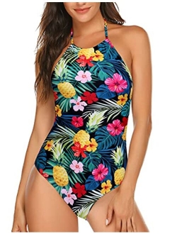 Womens Bathing Suit Halter High Neck Backless One Piece Swimsuit
