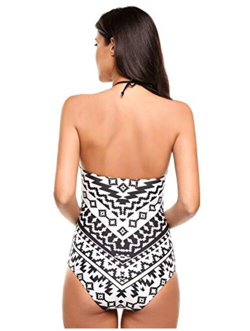 Ekouaer Womens Bathing Suit Halter High Neck Backless One Piece Swimsuit