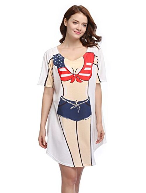 Bellady Lady's Fun Wear Hot Pink Bikini Print Cover Up T-Shirt