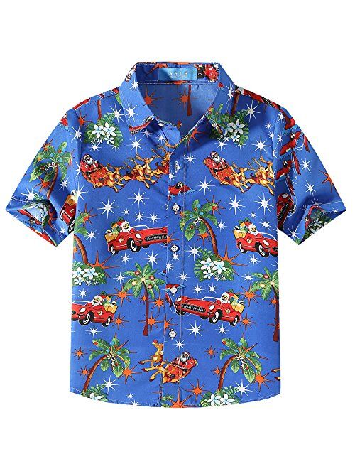 SSLR Big Boys Button Down Casual Short Sleeve Christmas Hawaiian Shirt 