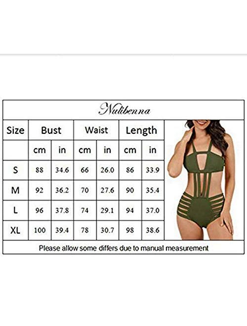 Nulibenna Women's Sexy Bandage Halter One Piece Swimsuits Cut Out Monokini Swimwear High Waist Lace Up Bathing Suit