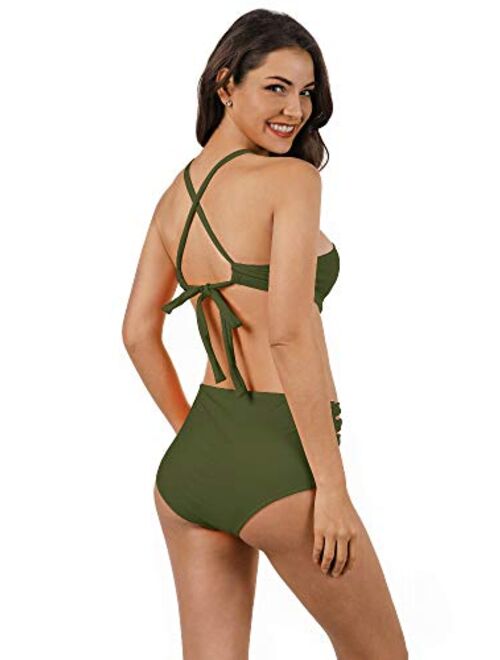 Nulibenna Women's Sexy Bandage Halter One Piece Swimsuits Cut Out Monokini Swimwear High Waist Lace Up Bathing Suit