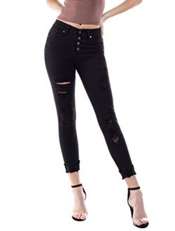 SALT TREE Kancan USA Women's Stretchy Five Pocket Distressed High Waist Jeans - kc6192