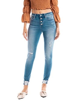 SALT TREE Kancan USA Women's Stretchy Five Pocket Distressed High Waist Jeans - kc6192
