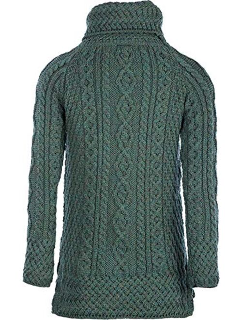 Carraig Donn - Ladies - 100% Soft Merino Wool - Cable Knit Sweeter Vented Roll Neck Irish Jumper