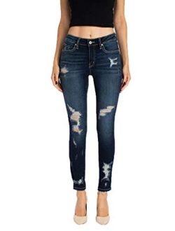 Kancan Jeans Women's Five Pocket High Waist Distressed Denim Jean - KC8373
