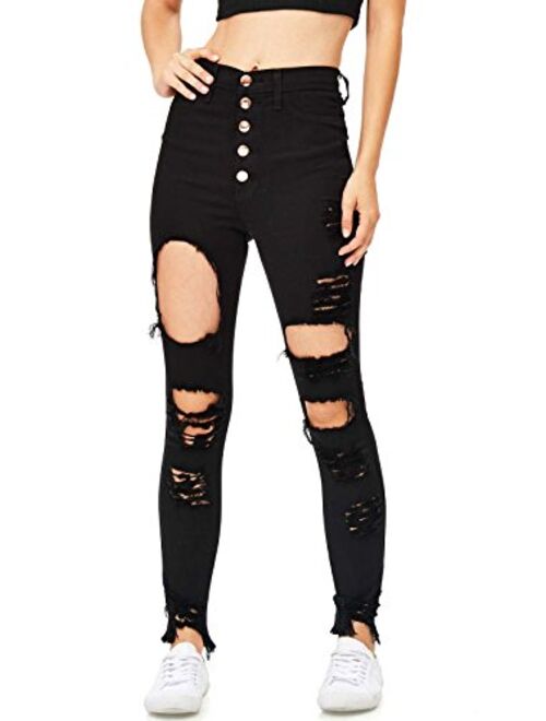 Vibrant Women's Juniors High Waisted Extreme Ripped Jeans