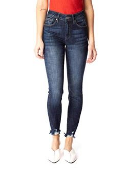 Kan Can Women's Mid Rise Distressed Ankle Skinny Jeans